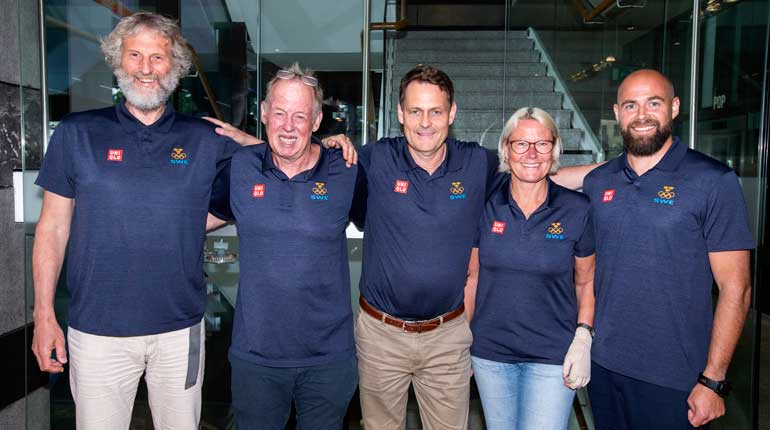 Hans-Christer Holmberg, Wolfgang Pichler, Peter Reinebo, Ulrika Sandmark och Rikard Grip är att del av Olympisk Offensiv, som ska utmynna i fler svenska OS-medaljer. 20 medaljer är målet till vinterspelen 2026 och sommarspelen 2028. Foto: TT.