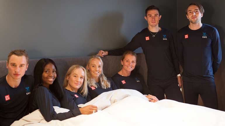 Kalle Berglund, Khaddi Sagnia, Johanna Lindborg, Tilde Johansson, Linnea Stensils, Thobias Montler och Andreas Kramer ingår alla i Team Jensen Sleep. Foto: SOK.