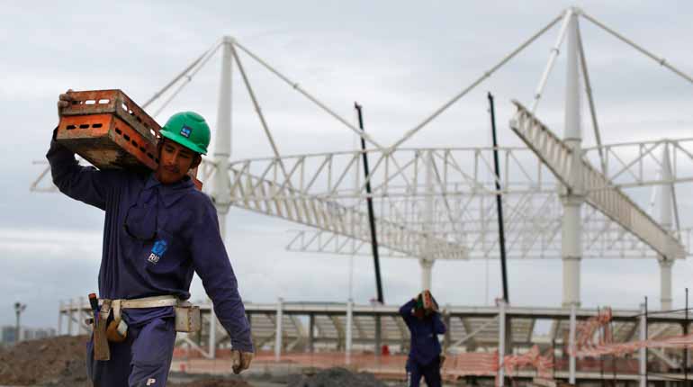 Konstruktionen kring den temporära arenan Aquatic Stadium i Rio 2016. Foto: TT