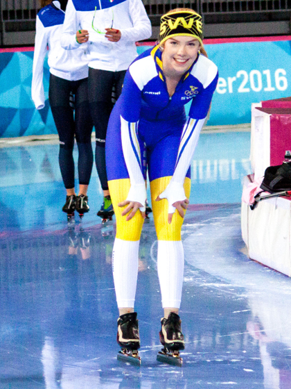 Erika Lindgren i skridskohallen Vikingaskeppet i Hamar, Norge. Foto: Jed Leicester, Lillehammer 2016