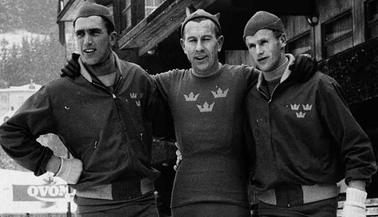 Skridskoträning. Sigvard Ericsson, Gunnar Ström och Sven Olof Dahlberg. Foto: IOK:s arkiv