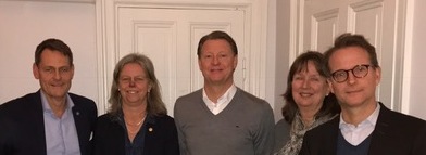 Olympiska Akademiens första styrelsemöte. Från vänster: Peter Reinebo, verksamhetschef SOK, Karin Dahlman-Wright, rektor KI, Hans Vestberg, ordförande SOK, Sigbritt Karlsson, rektor KTH, Lars Strannegård, rektor Handelshögskolan. Foto: SOK